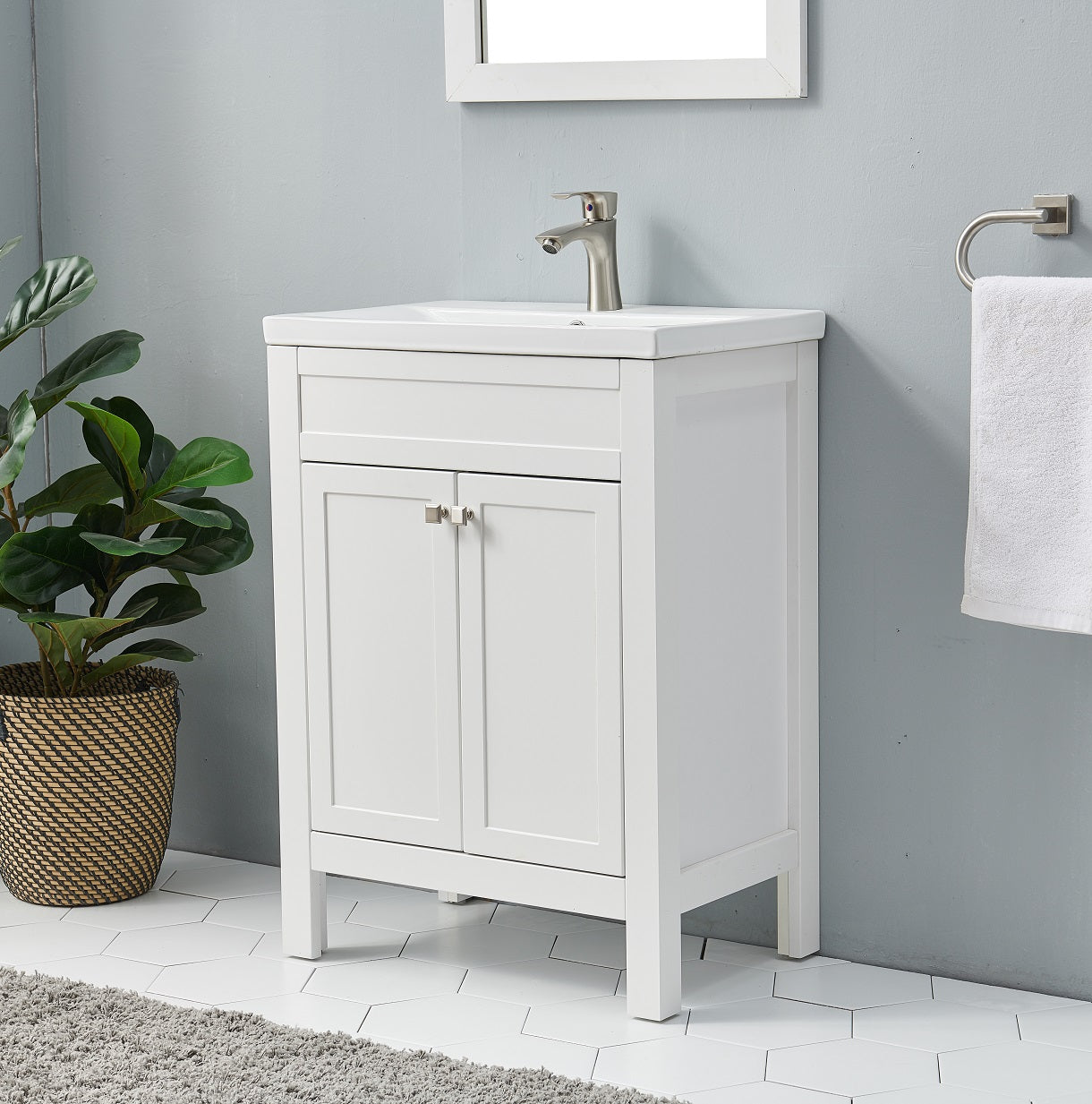 White Modern Free-standing 2 Doors Single Bathroom Vanity Set