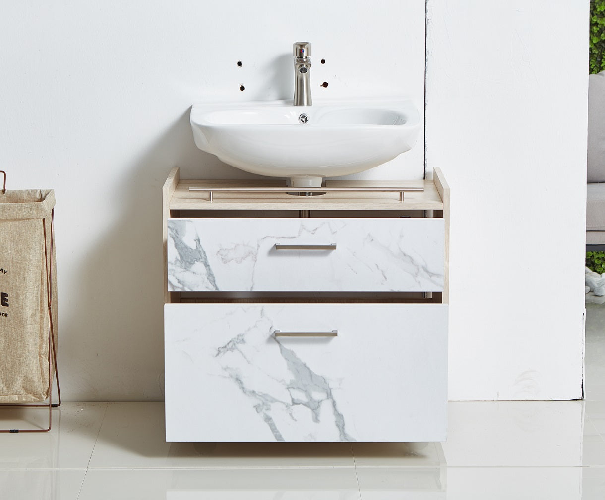 White Modern Free-standing 2 Drawer Single Bathroom Vanity Set