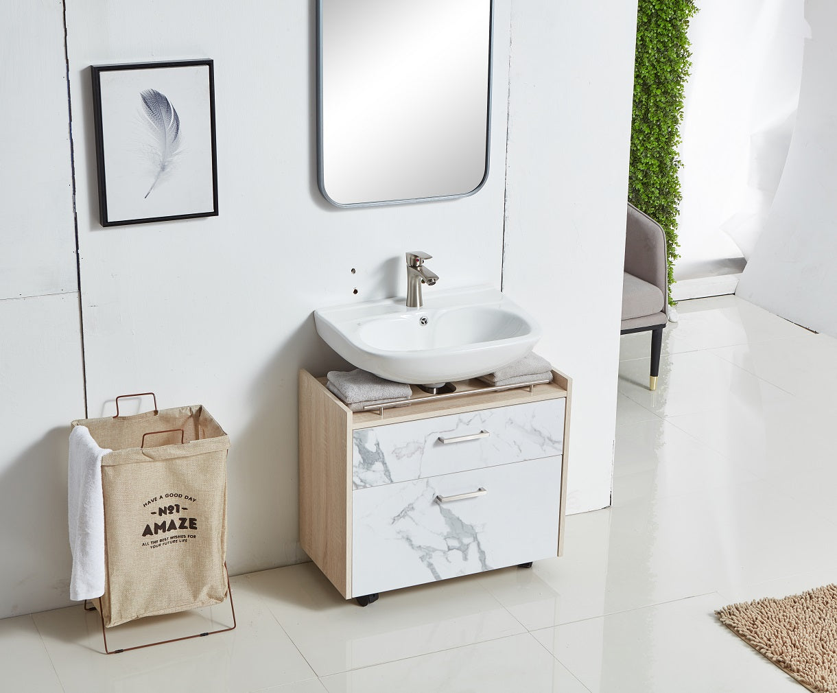 White Modern Free-standing 2 Drawer Single Bathroom Vanity Set