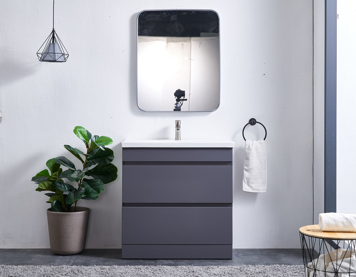 Gray Modern Free-standing 2 Drawers Single Bathroom Vanity Set