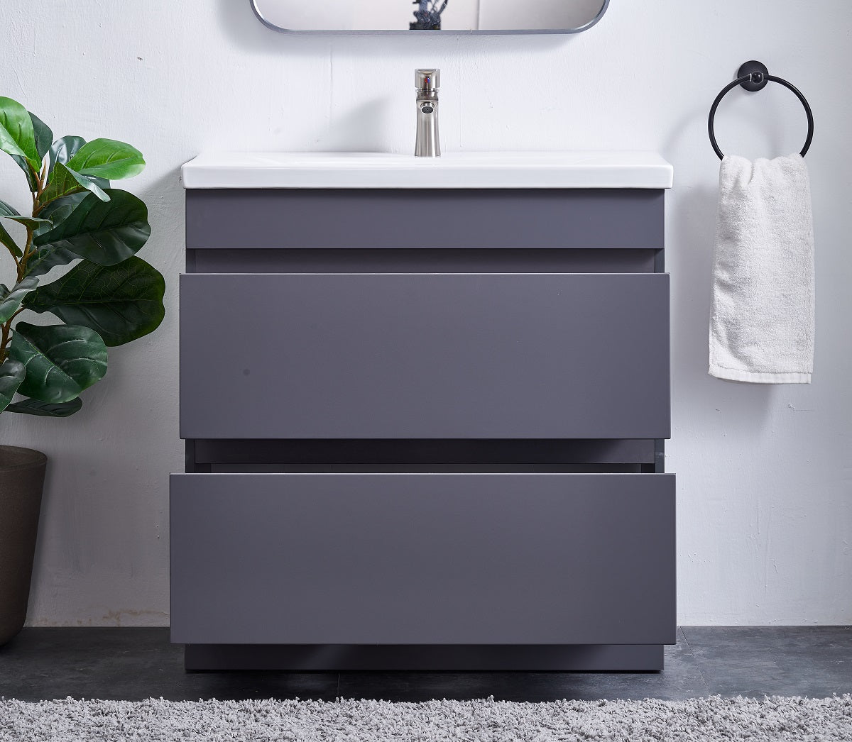 Gray Modern Free-standing 2 Drawers Single Bathroom Vanity Set