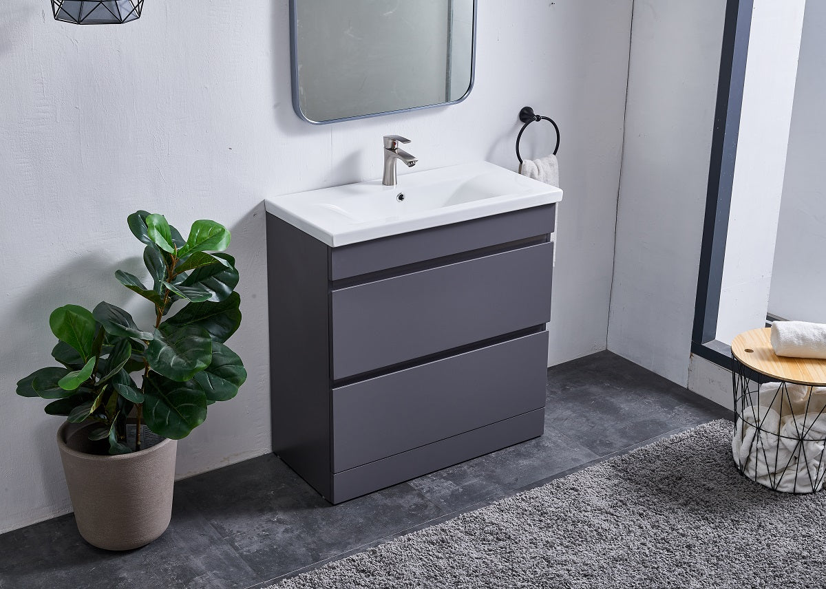 Gray Modern Free-standing 2 Drawers Single Bathroom Vanity Set