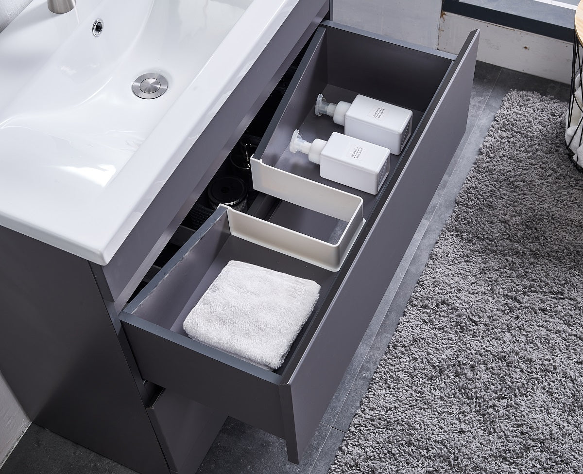 Gray Modern Free-standing 2 Drawers Single Bathroom Vanity Set