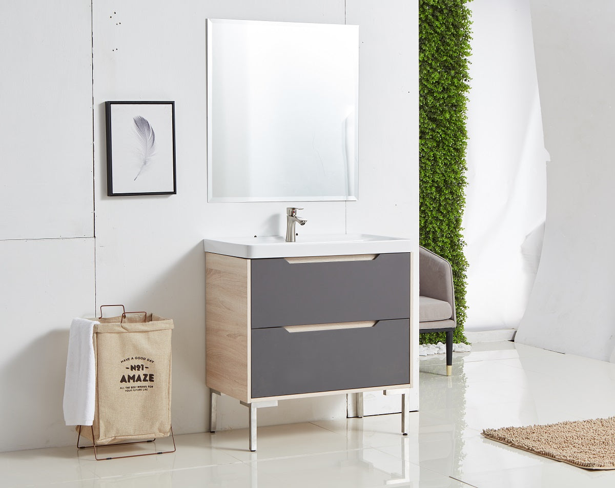 Gray Modern Free-standing 2 Drawers Single Bathroom Vanity Set