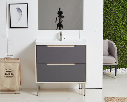 Gray Modern Free-standing 2 Drawers Single Bathroom Vanity Set