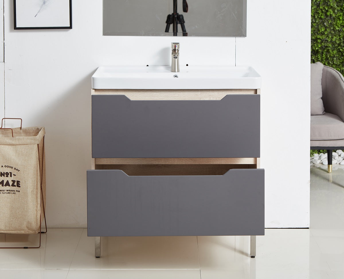 Gray Modern Free-standing 2 Drawers Single Bathroom Vanity Set