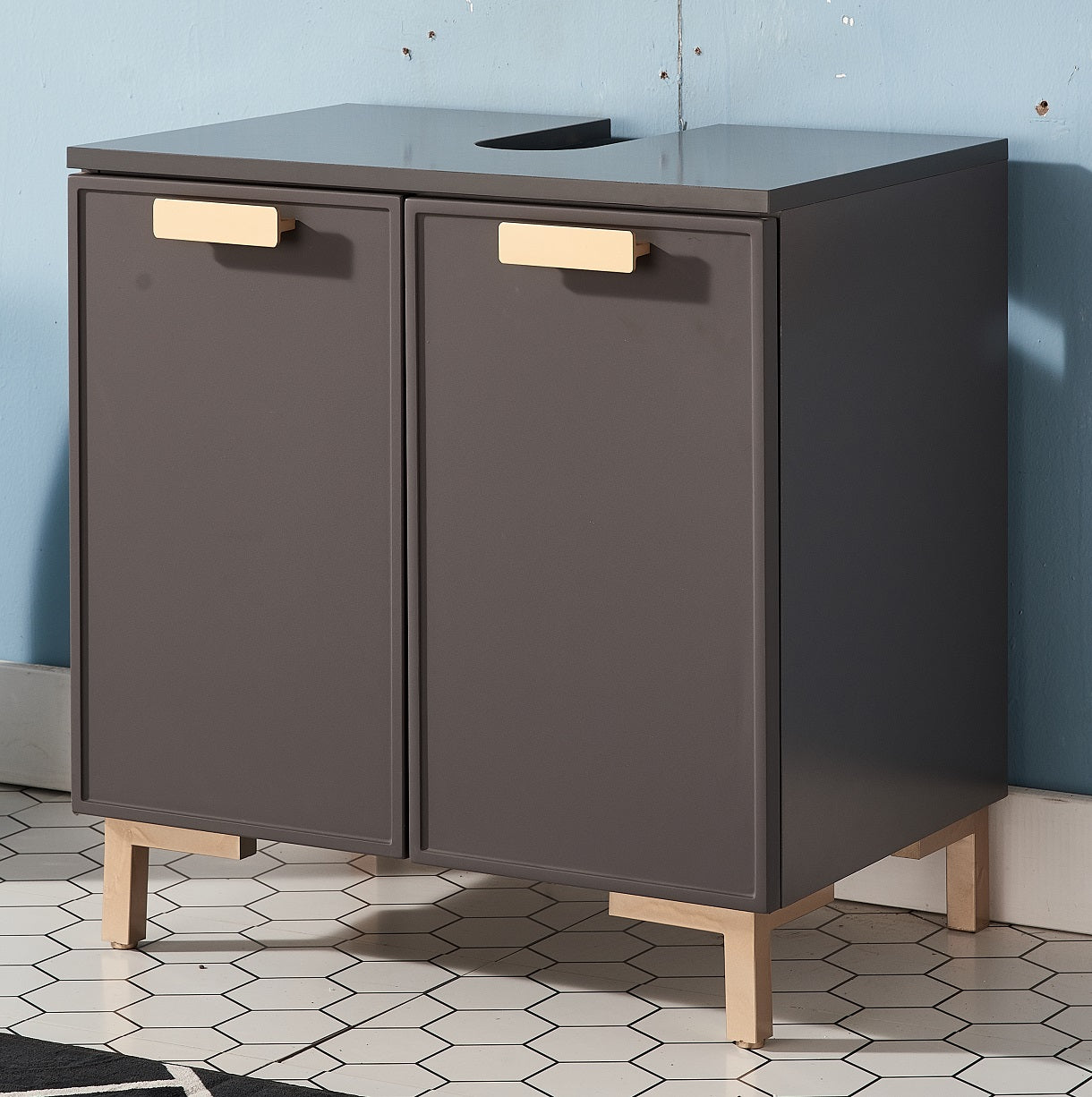 Brown Modern Free-standing 2 Doors Single Bathroom Vanity Set