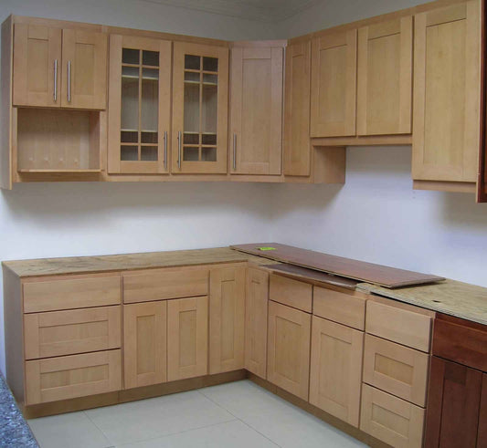 Khaki  wooden I shape kitchen cabinet