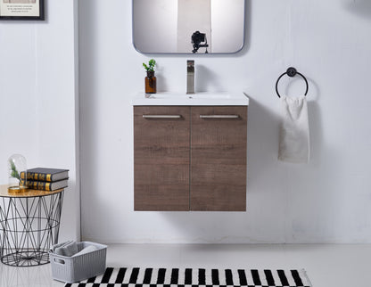 24'' Brown Country Wall Mounted 2 Doors Single Bathroom Vanity Set