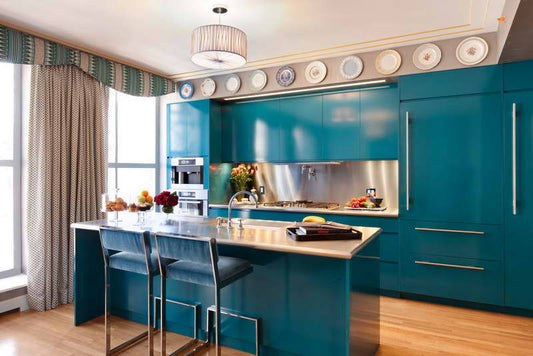 Blue Lacquer plate I shape kitchen cabinet