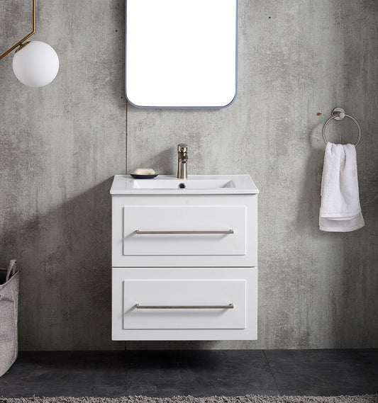 White Lacquer wall mount bathroom vanity