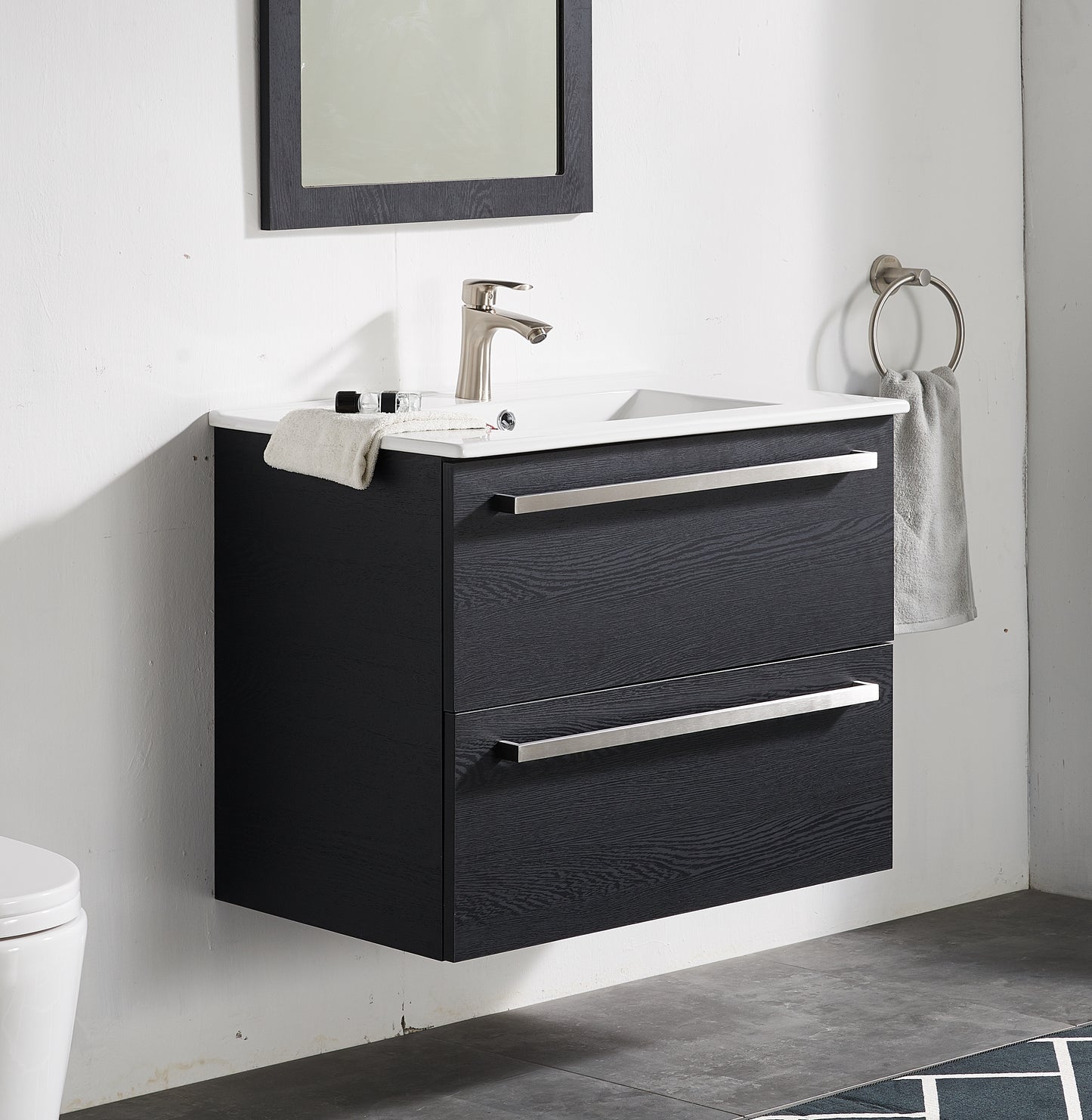 Black single basin wall hung bathroom vanity