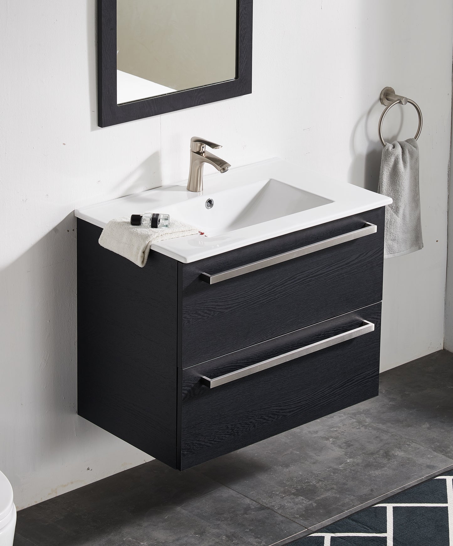 Black single basin wall hung bathroom vanity