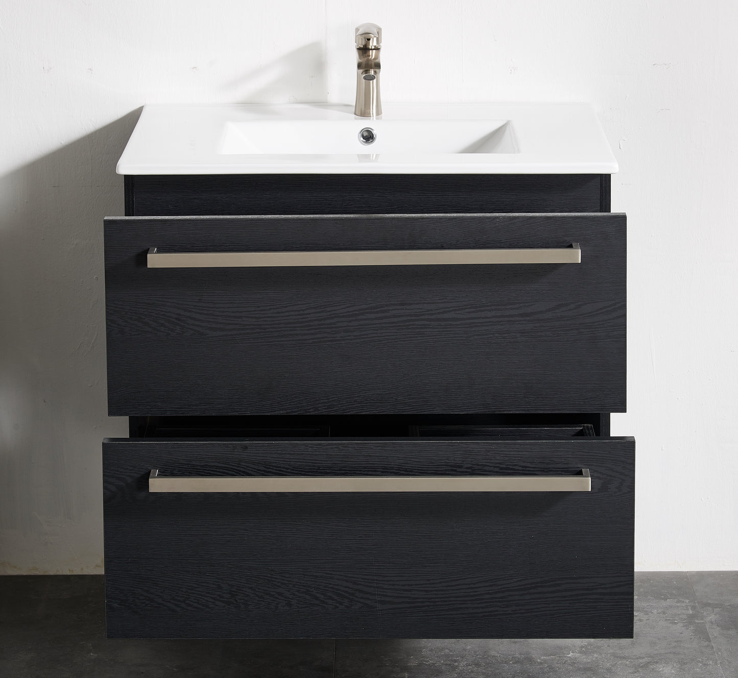 Black single basin wall hung bathroom vanity