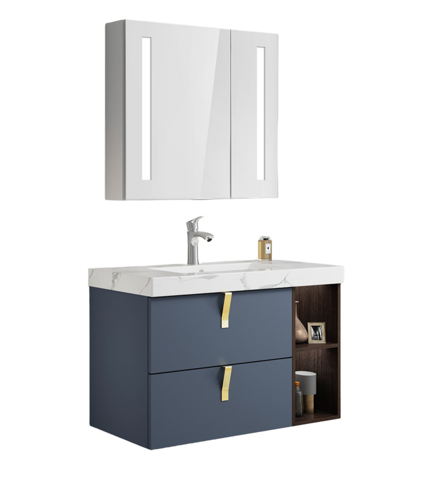 Blue pvc wall mount single basin bathroom vanity